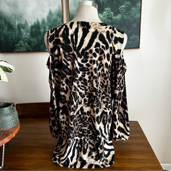 Eve & Maddie Cold Shoulder Leopard Print Blouse XL - Picture 4 of 6
